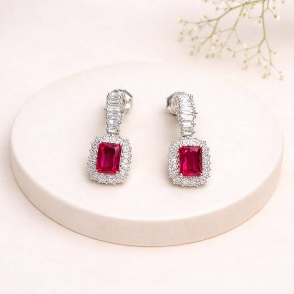 Silver Ruby Halo Drop Earrings