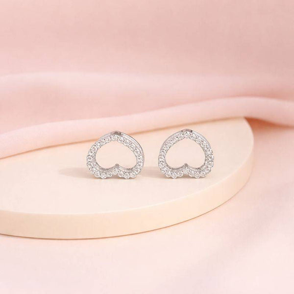 Silver Heart Sparkle Stud Earrings