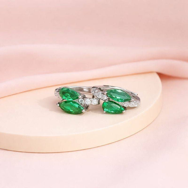 Silver Emerald Leaf Bali Earrings