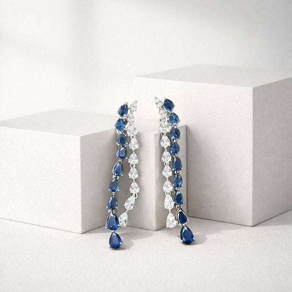 Silver Sapphire Cascade Drop Earrings