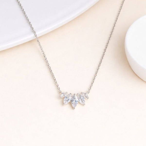 Silver Marquise Stone Cluster Necklace