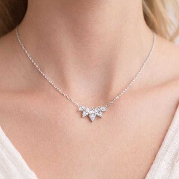 Silver Marquise Stone Cluster Necklace