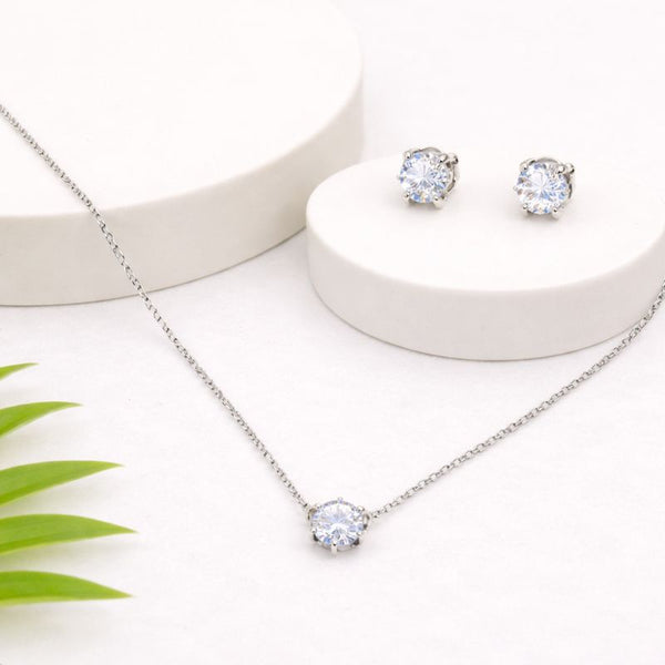 Silver Solitaire Pendant Set