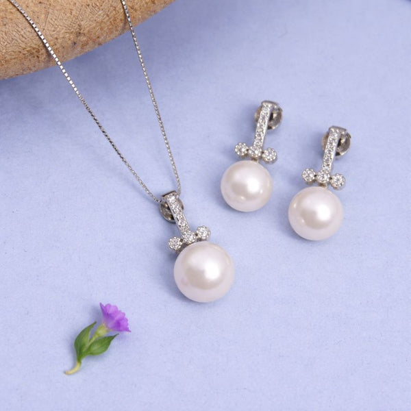 Silver Pearl Drop Pendant Set