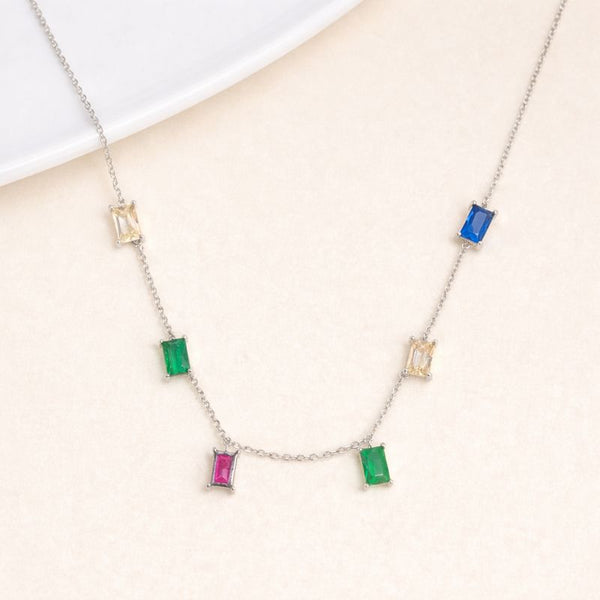 Silver Multicolour Stone Chain Necklace