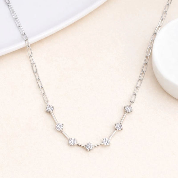 Silver Diamond-Style Station Necklace