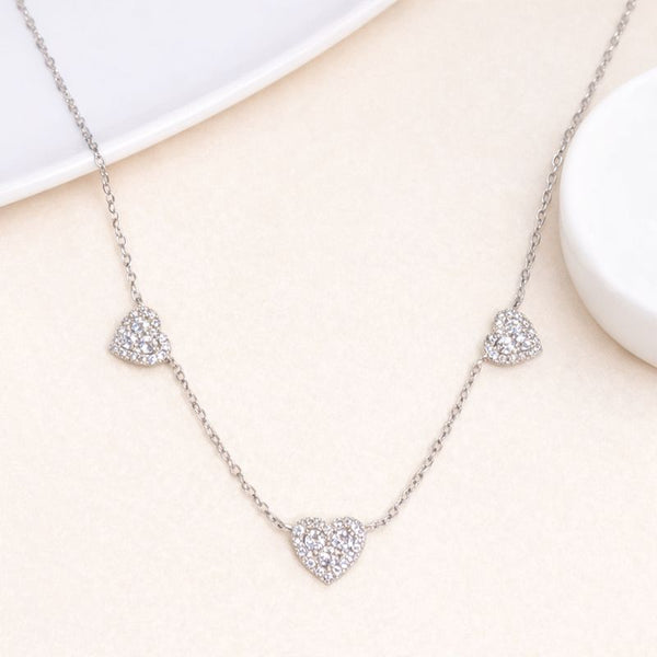 Silver Triple Heart Crystal Necklace