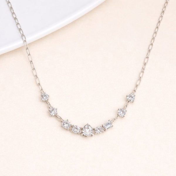 Silver Crystal Curve Necklace