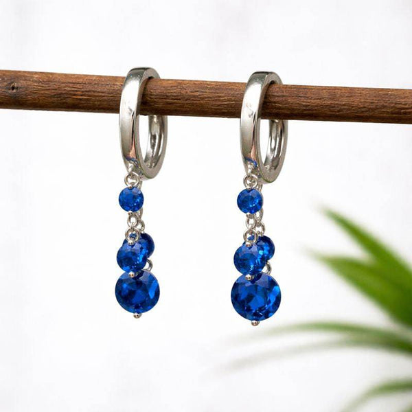 Silver Sapphire Drop Bali Earrings