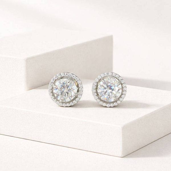 Silver Classic Halo Stud Earrings