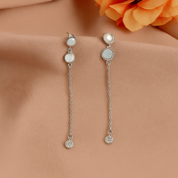 Dual Tone Chain Drop Silver Earrings