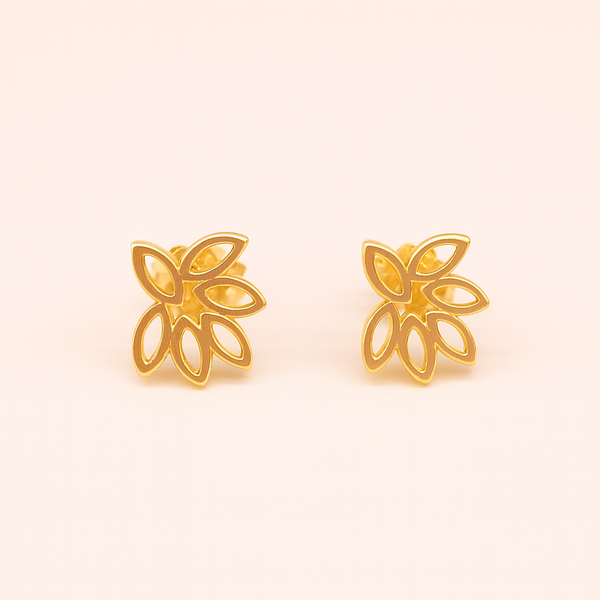 Golden Leaf Outline Silver Stud Earrings