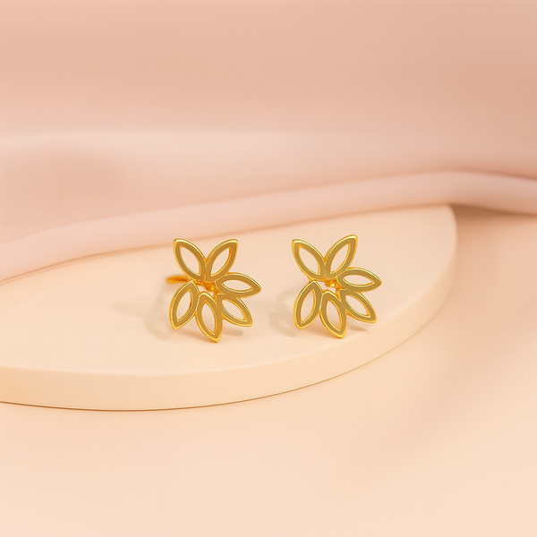 Golden Leaf Outline Silver Stud Earrings