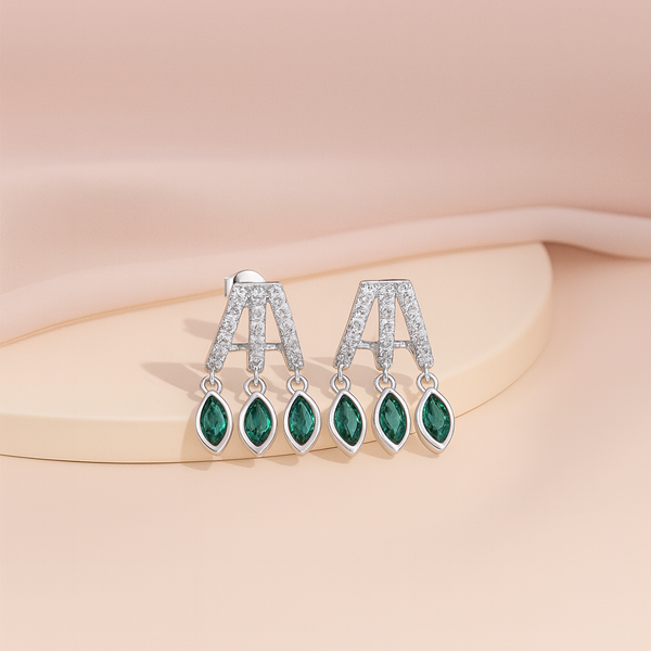 Emerald Trio Drop Silver Earrings
