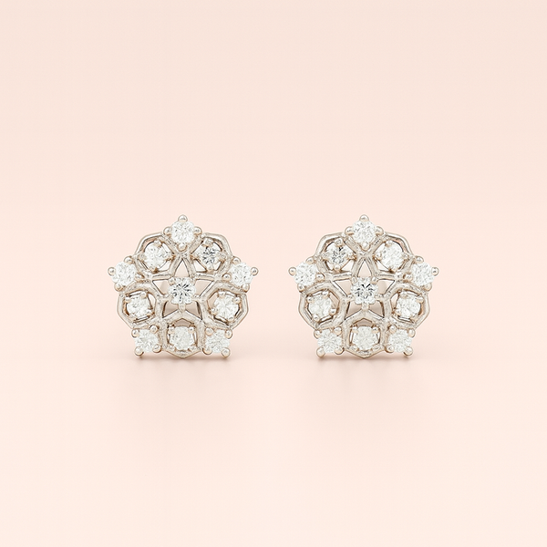 Floral Starburst 925 Silver Stud Earrings – Sparkling Openwork Design