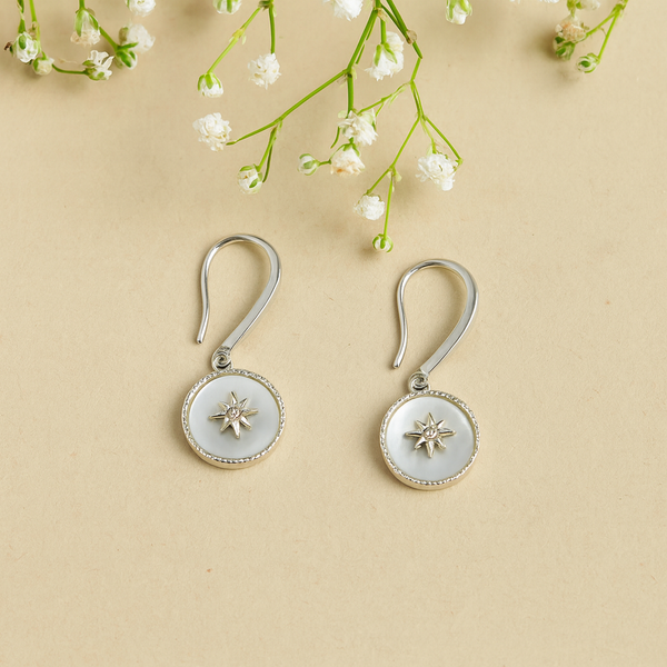 Celestial Star Disc Silver Drop Earrings