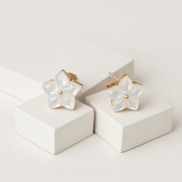 Rose Gold Star Pearl Stud Earrings
