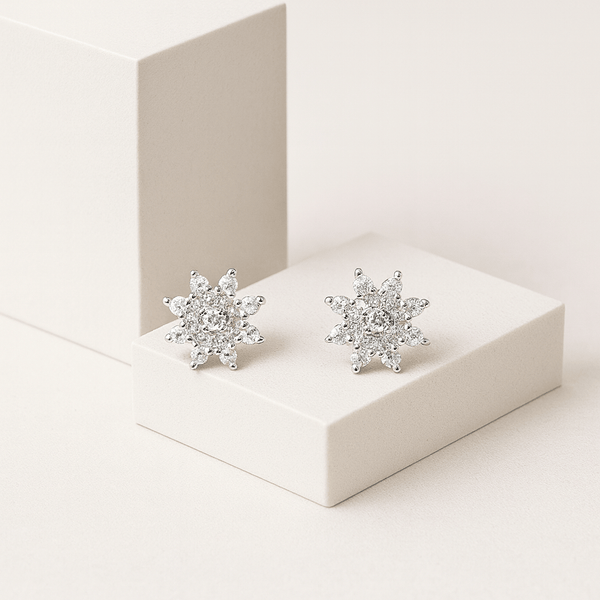 Sparkling Sunburst Silver Studs