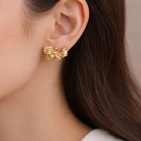Golden Bow Anti-Tarnish Stud Earrings