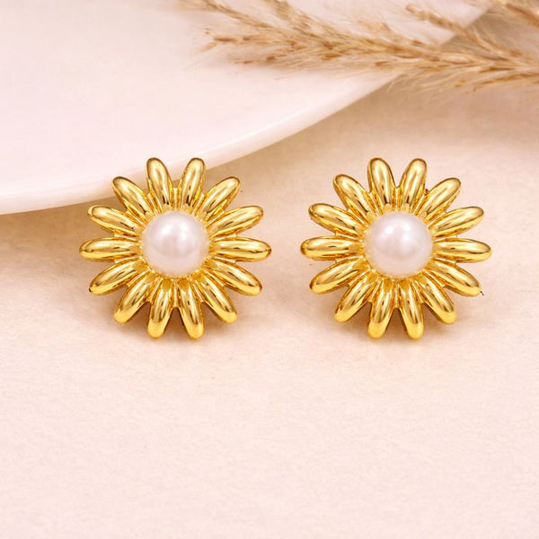 Pearl Sunburst Anti-Tarnish Stud Earrings