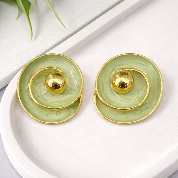 Mint Spiral Gloss Stud Earrings