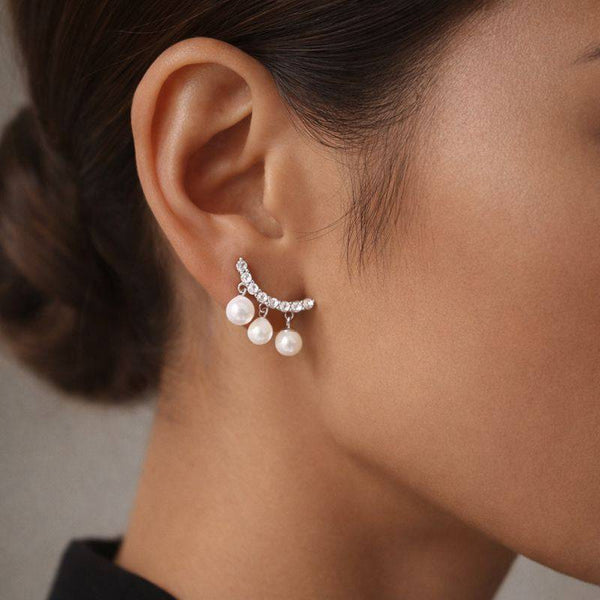 Silver Pearl Curve Stud Earrings