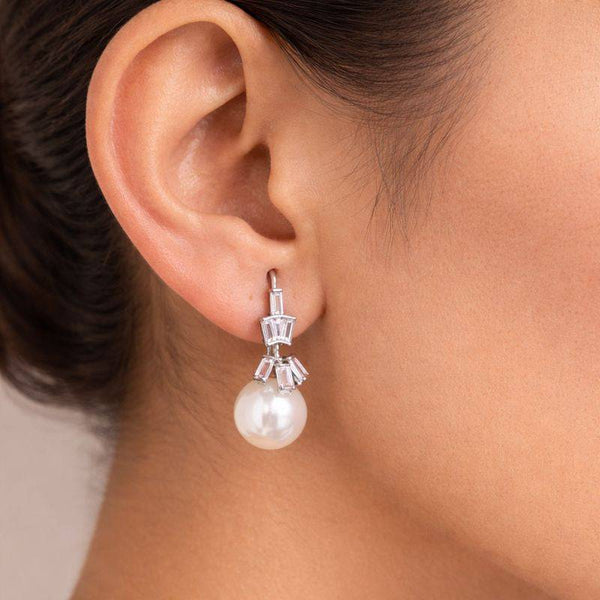 Silver Pearl Drop Hoop Earrings