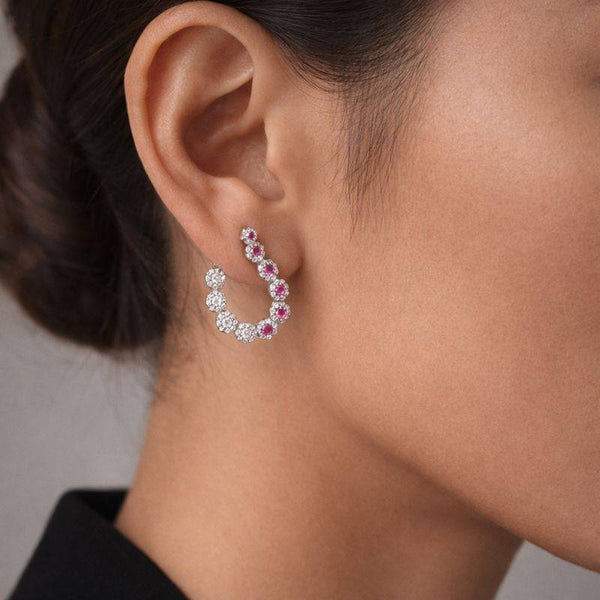 Silver Pink Sparkle Bali Earrings