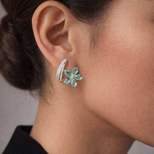 Silver Aqua Floral Bali Earrings