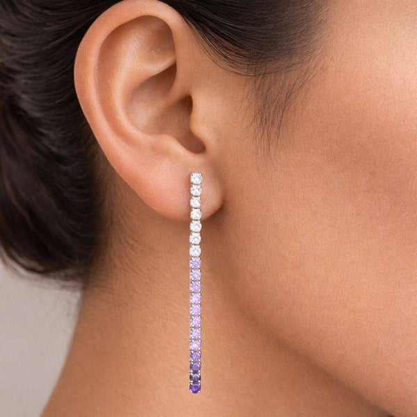 Silver Lavender Ombre Long Drop Earrings