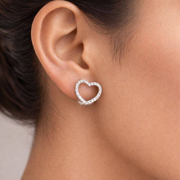 Silver Heart Sparkle Stud Earrings