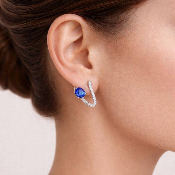 Silver Blue Teardrop Open Stud Earrings