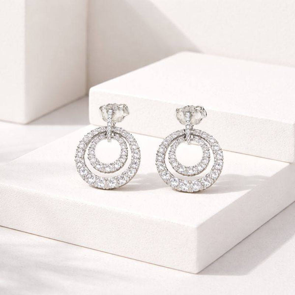 Silver Double Circle Sparkle Earrings