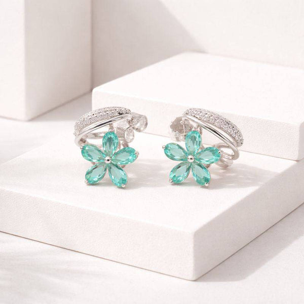 Silver Aqua Floral Bali Earrings