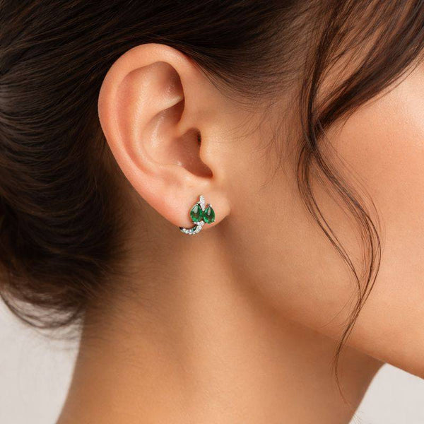 Silver Emerald Leaf Bali Earrings