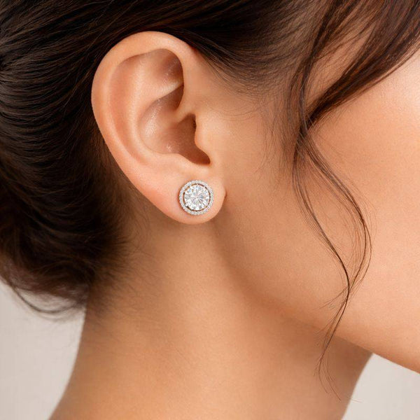 Silver Classic Halo Stud Earrings