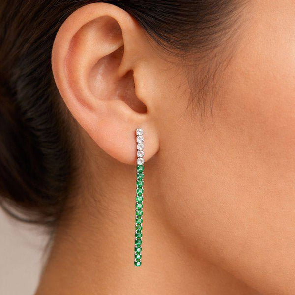 Silver Green Ombre Long Drop Earrings
