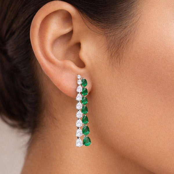Silver Emerald Cascade Drop Earrings