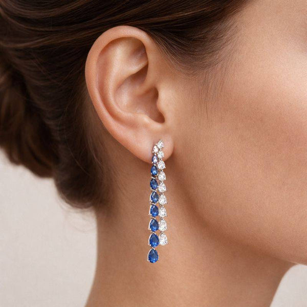 Silver Sapphire Cascade Drop Earrings