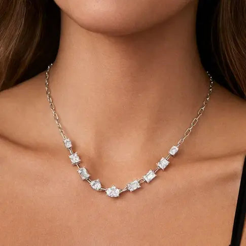 Silver Crystal Curve Necklace