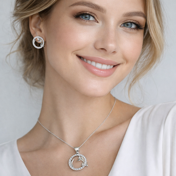 Dolphin Circle  Silver Pendant Set