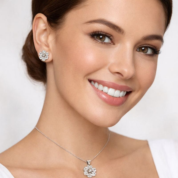 Blooming Flower  Silver Pendant Set