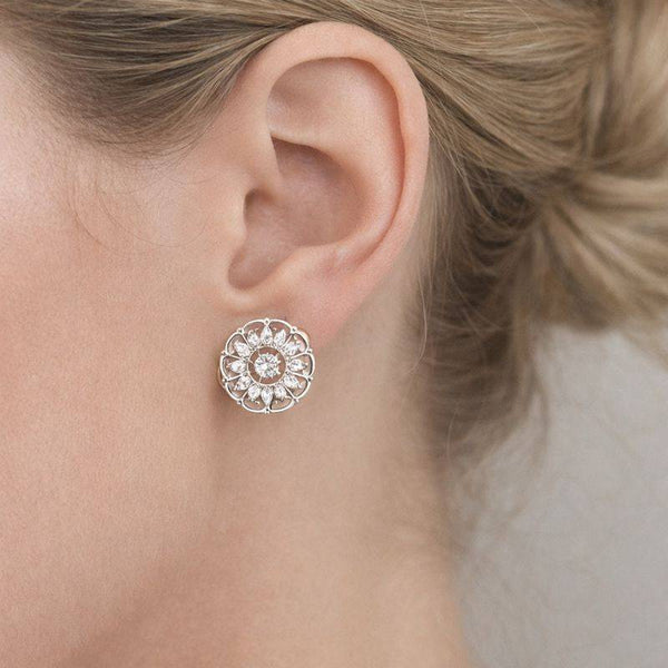 Silver Floral Openwork zirconia Stud Earrings