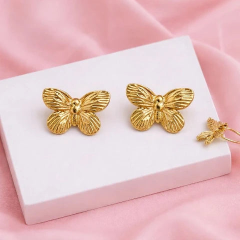 Golden Butterfly Anti-Tarnish Stud Earrings
