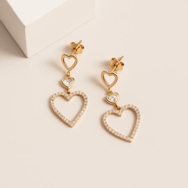Rose Gold Triple Heart Drop Earrings