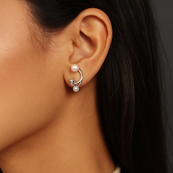 Pearl Curve Silver Earrings