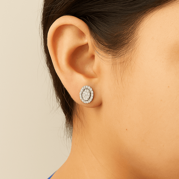 Silver Oval Halo  Stud Earrings