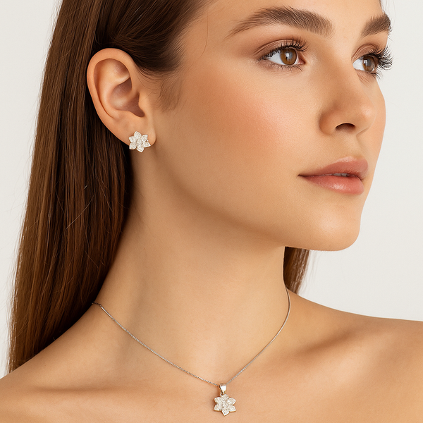 Four-Petal Bloom  Silver Pendant Set