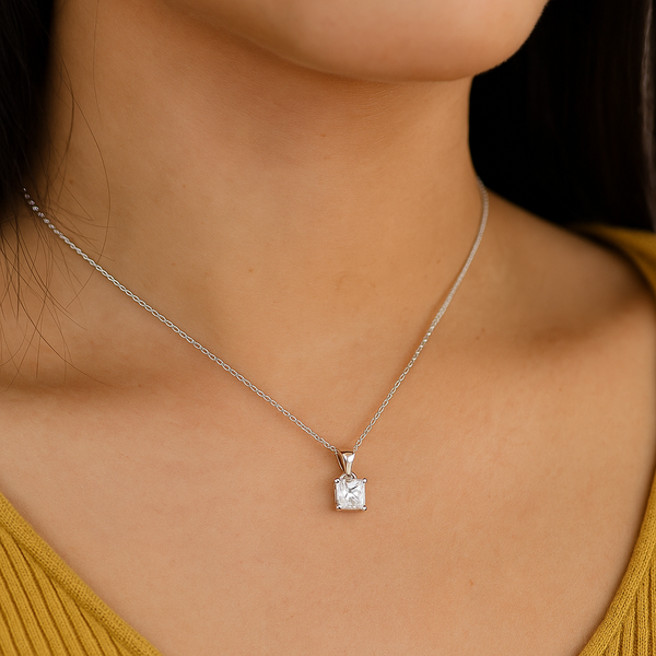 Classic Silver Princess-Cut Pendant set