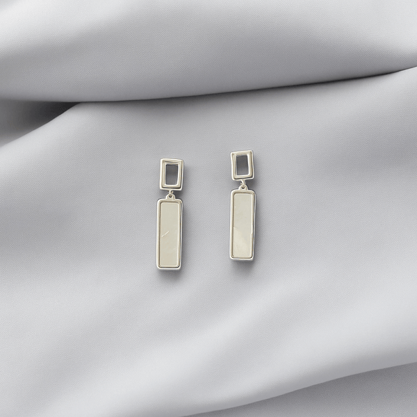 Silver Mother-of-Pearl Rectangle Drop Earrings